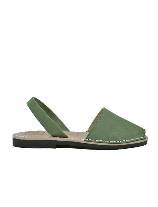 Leather Sandal-Menorquina Khaki Flat by Ethical & Sustainable Fashion Brand Mamahuhu